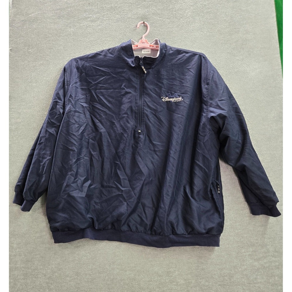 VINTAGE Disneyland Resort Men Jacket 2XL Blue Reversible Gray 1/2 Zip Mock Neck